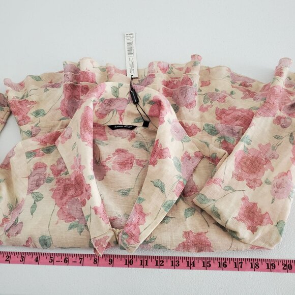 Samuel Dong Womens Pink Floral Ruffle Jacket Size S Zip Front Feminine Victorian - Picture 11 of 14